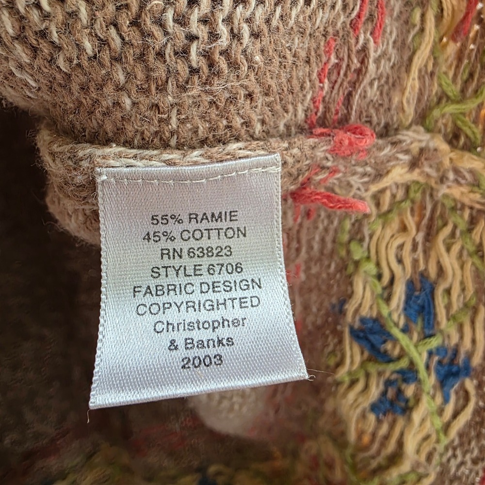 Christopher & Banks Vintage Y2K 2003 Floral Hand Embroidered Sweater Brown Med - Picture 4 of 7